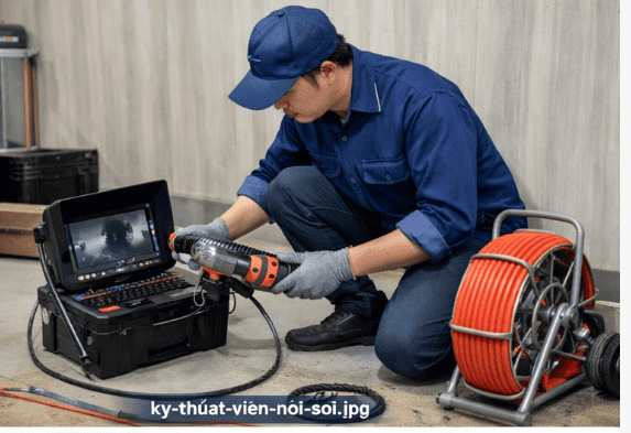kỹ thuật viên đang nội soi đường ống