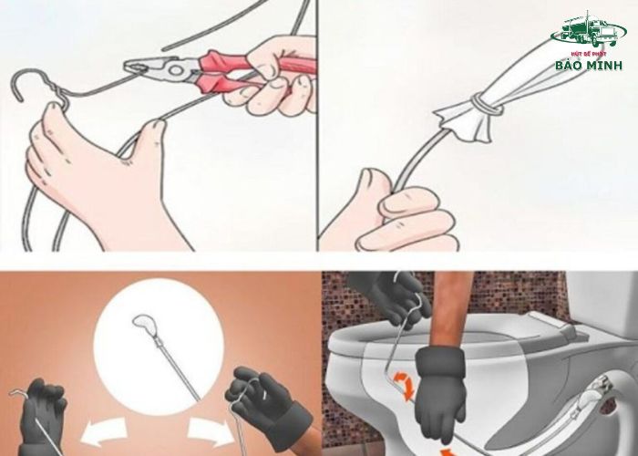 Dùng móc áo thông bồn cầu (3)