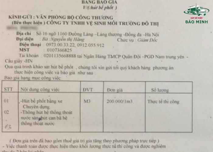 Mẫu hóa đơn dịch vụ hút bể phốt