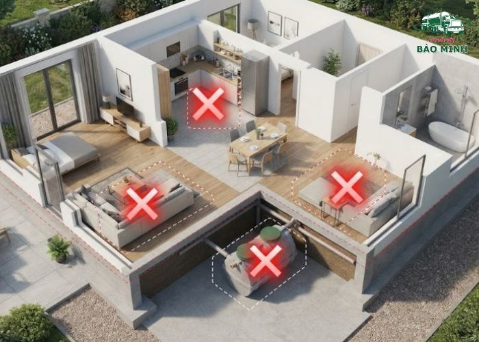 Vị trí đặt bể phốt trong nhà ống