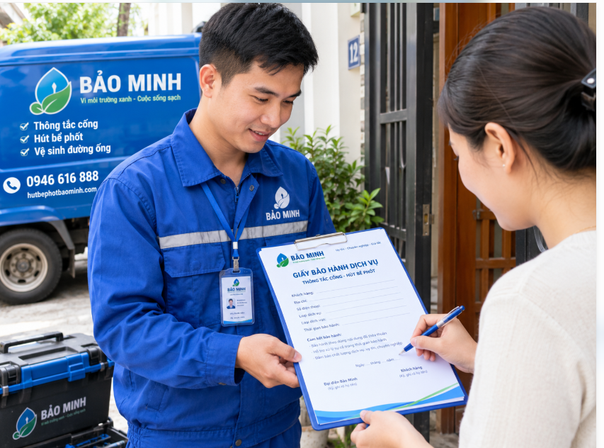 bảo hành dịch vụ thông hút bể phốt của Bảo aMinh