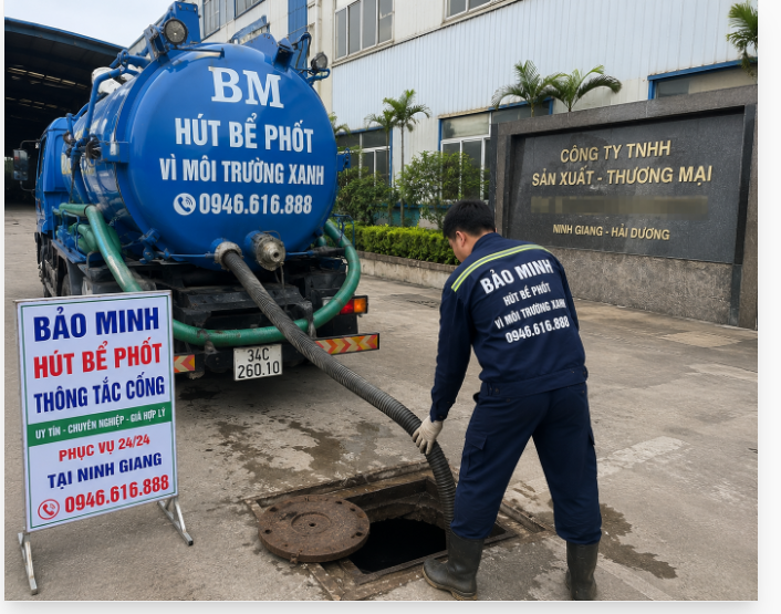 bảo minh thi công hút bể phốt cho công ty tại Ninh Giang