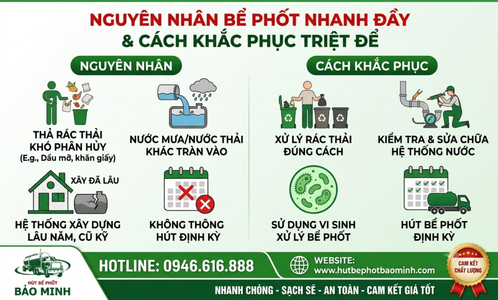 Nguyên nhân bể phốt nhanh đầy & cách khắc phục triệt để