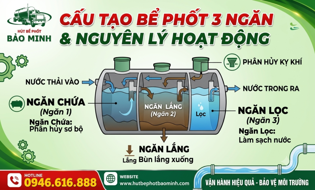 Cấu tạo bể phốt 3 ngăn