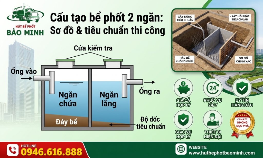 Cấu tạo bể phốt 2 ngăn